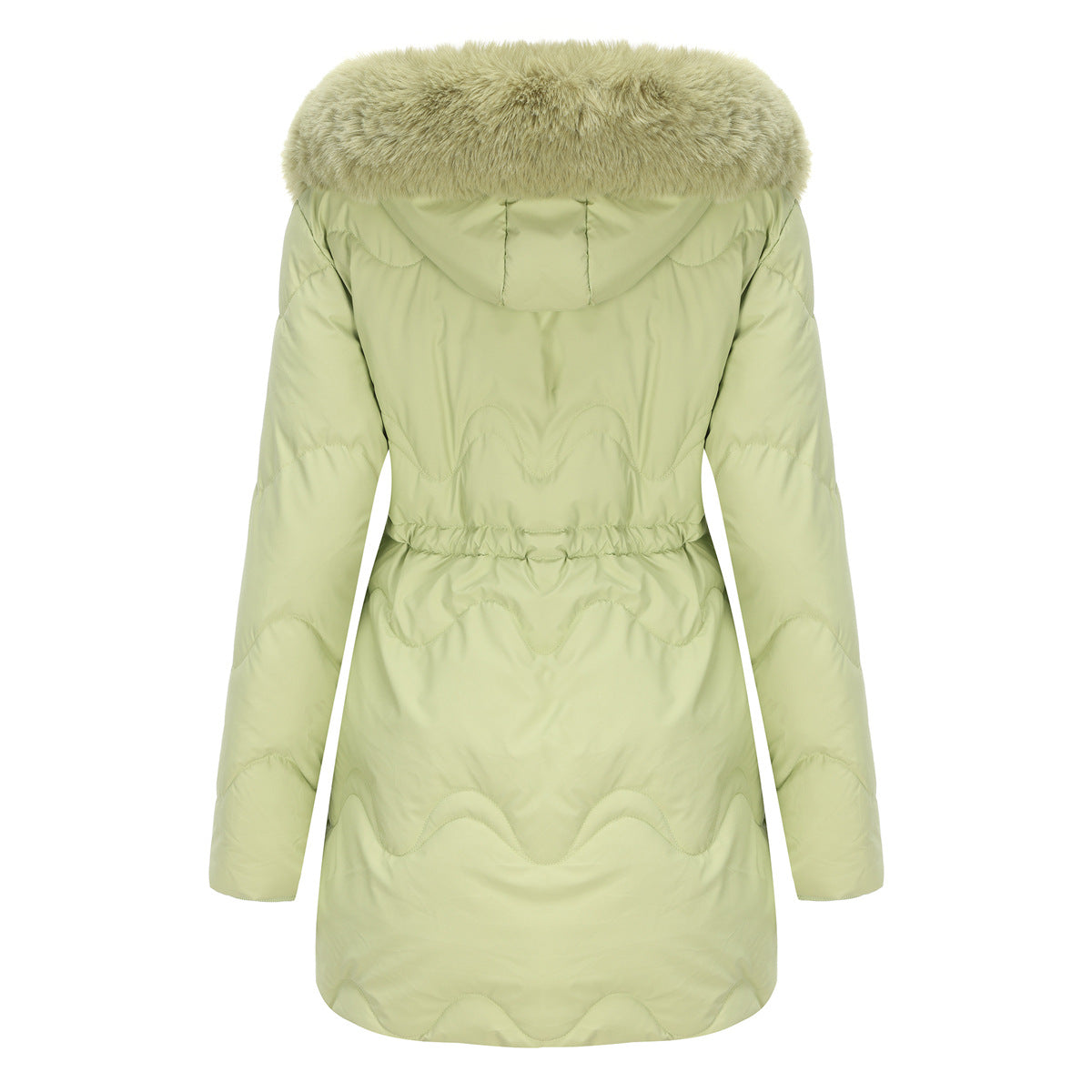 Women's winter jacket with detachable hood and zip fasteners