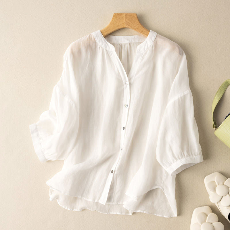 Loose Fit Lightweight Button-Up Blouse