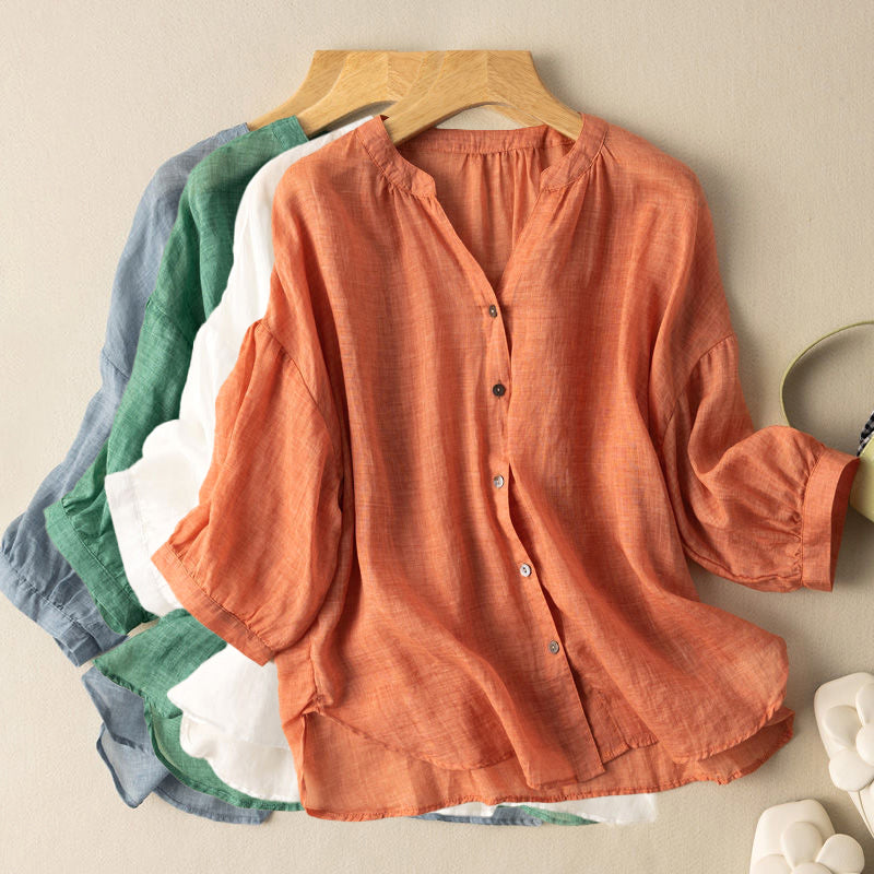 Loose Fit Lightweight Button-Up Blouse