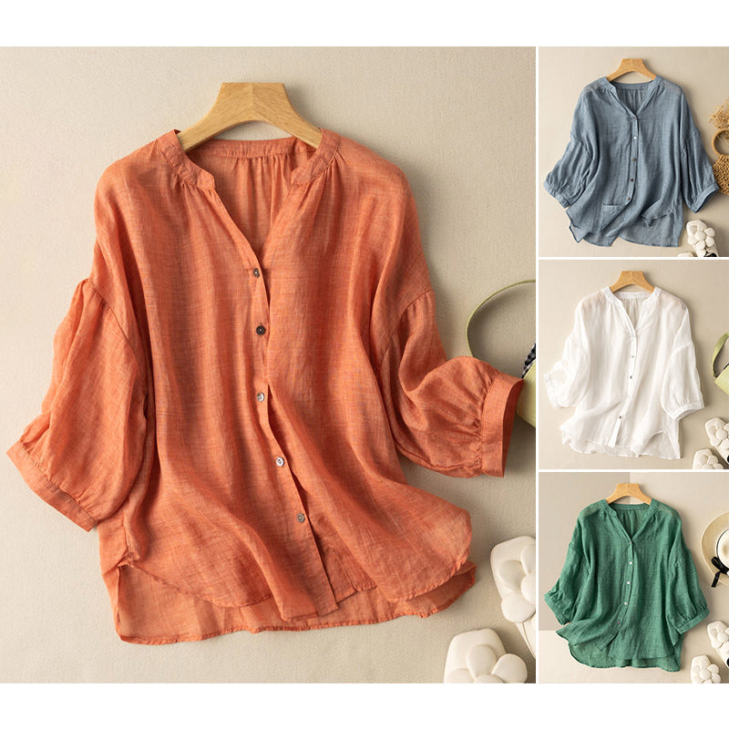 Loose Fit Lightweight Button-Up Blouse