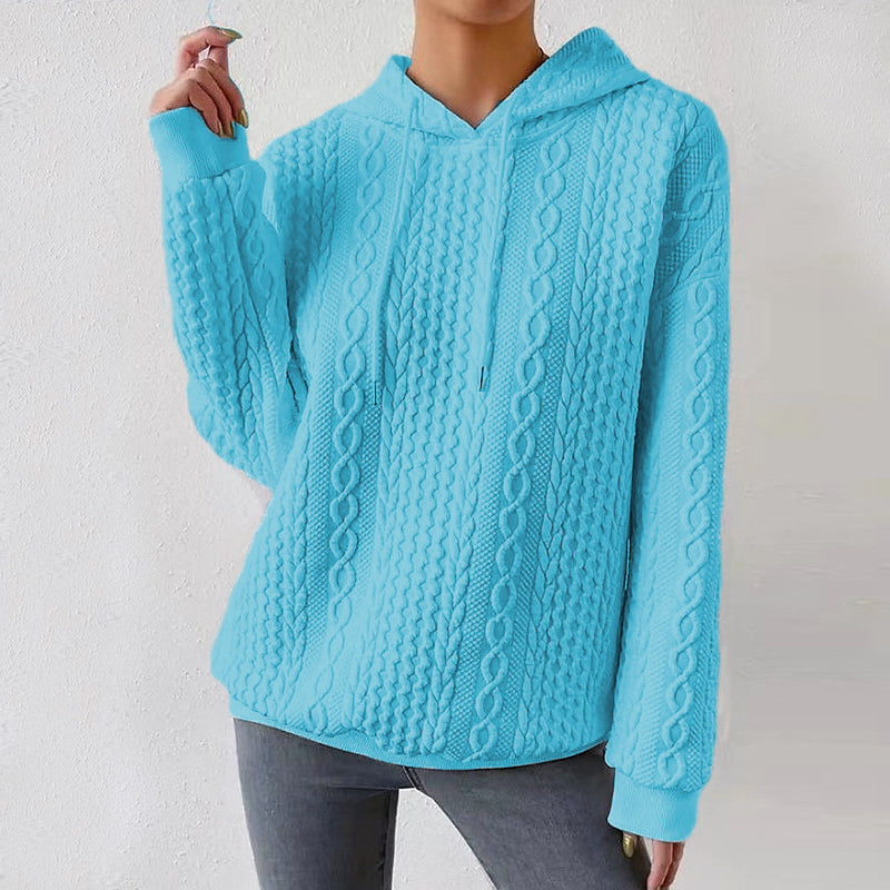 Women's large size hooded lace-up long-sleeved sweatshirt