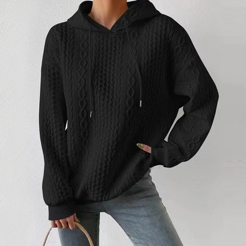 Women's large size hooded lace-up long-sleeved sweatshirt