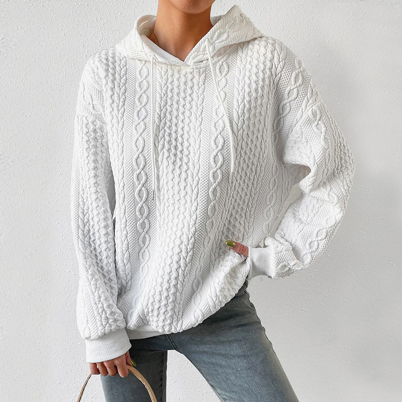 Women's large size hooded lace-up long-sleeved sweatshirt