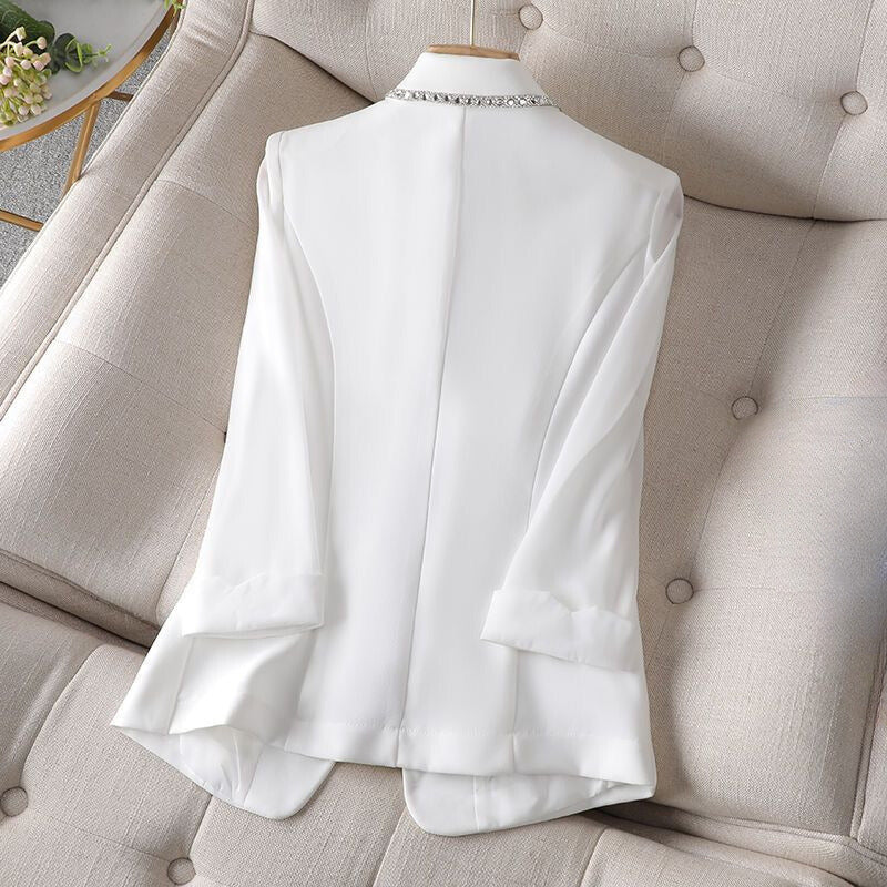 Women's Blazer - Single-Button Closure - Rhinestone Lapel - Tailored Fit - Padded Shoulders