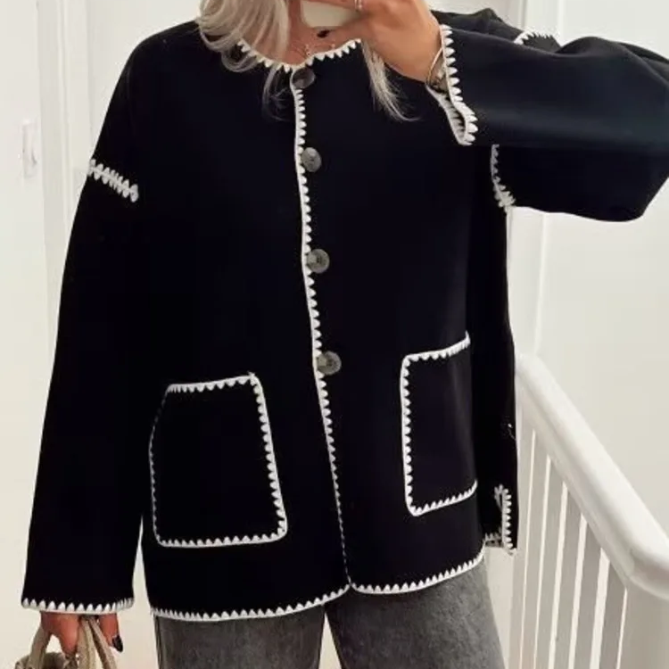 Women's autumn winter contrasting color jacket with long sleeve