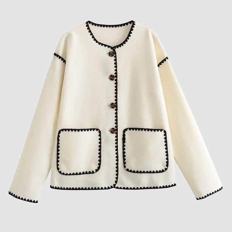 Women's autumn winter contrasting color jacket with long sleeve