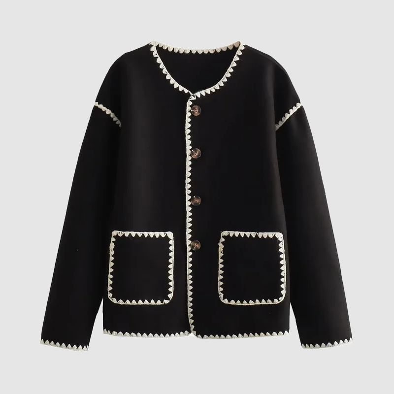 Women's autumn winter contrasting color jacket with long sleeve