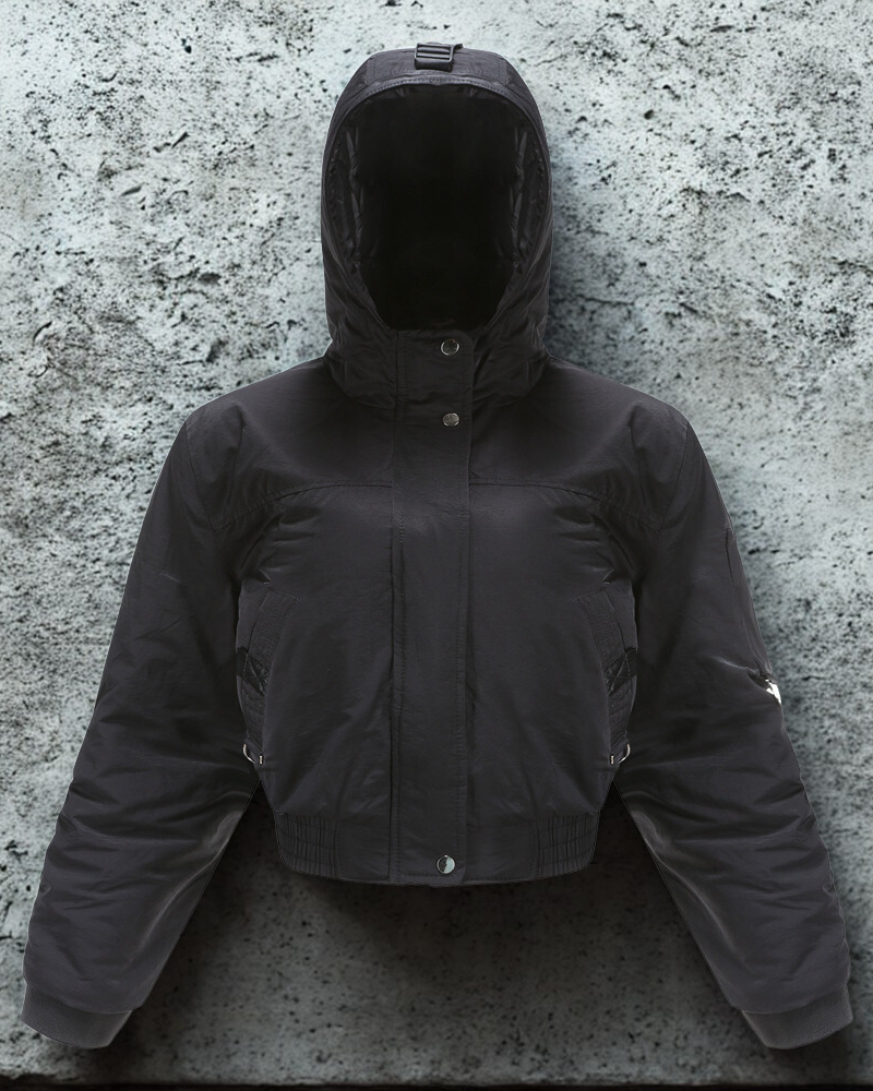 Women’s Cropped Coat – Hooded – Synthetic – Ribbed Cuffs – Urban Style