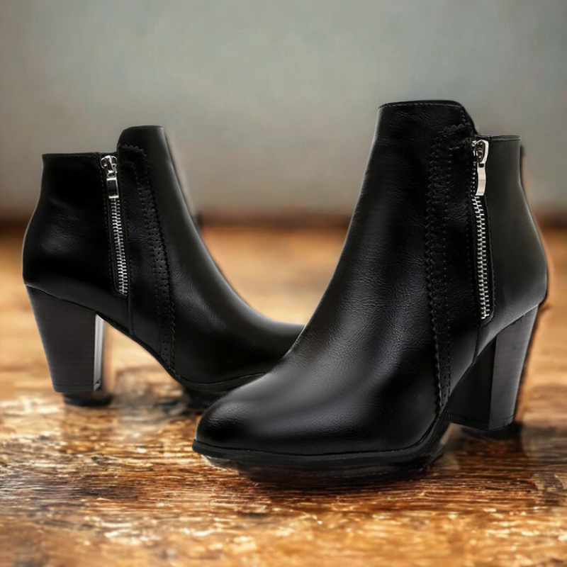 Women’s Ankle Boots - Synthetic Leather - Almond Toe - Inner Side Zipper
