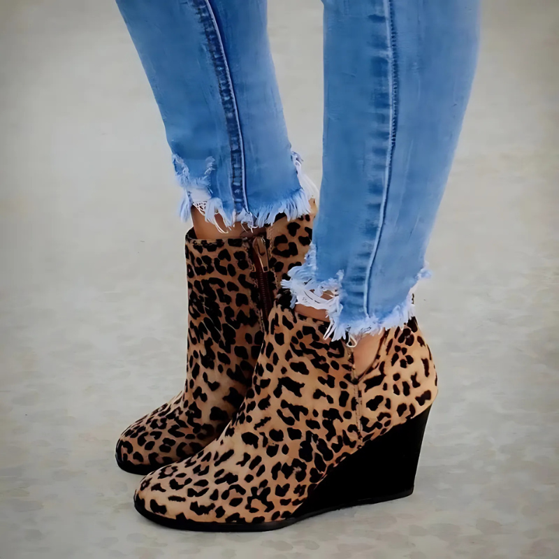 Women’s Ankle Boots - Faux Suede - Wedge Heel - Side Zipper