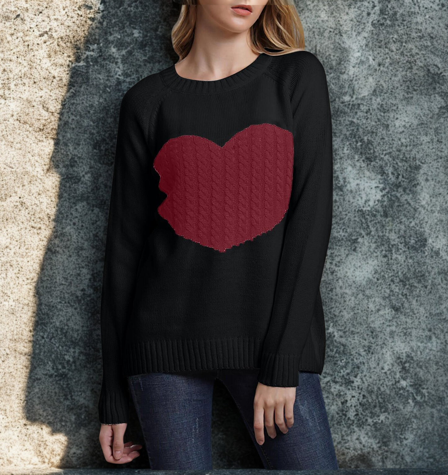 Women’s Sweatshirt - Chunky Knit - Relaxed Fit - Crew Neck - Long Sleeve