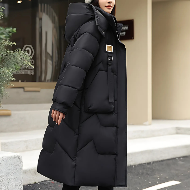Women’s Trench Coat – Quilted Insulated – Oversized Fit – Hooded High Collar Design