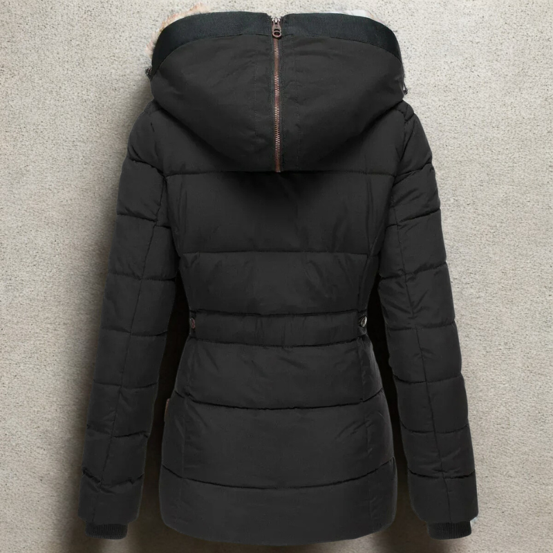 Women’s Quilted Jacket – Slim Fit – Detachable Faux Fur Hood – Ribbed Cuffs – Zip Closure