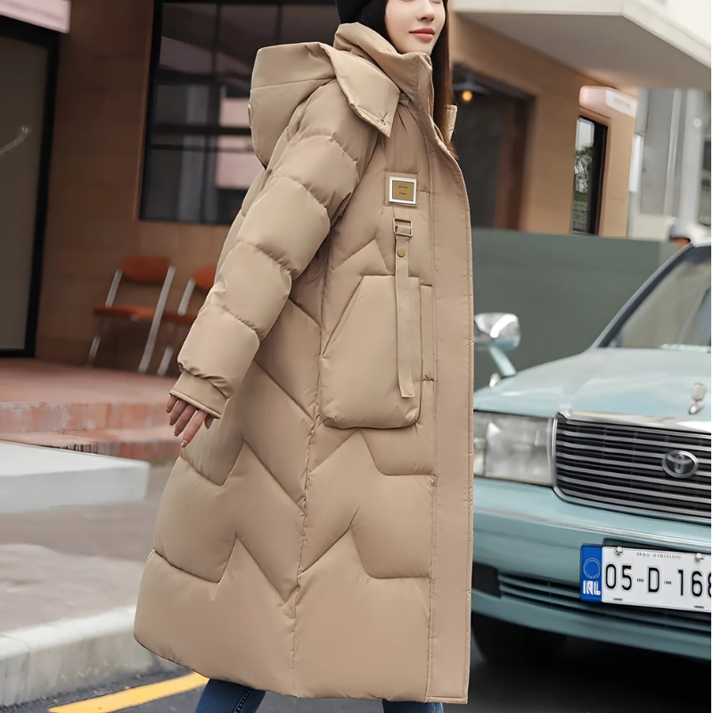 Women’s Trench Coat – Quilted Insulated – Oversized Fit – Hooded High Collar Design