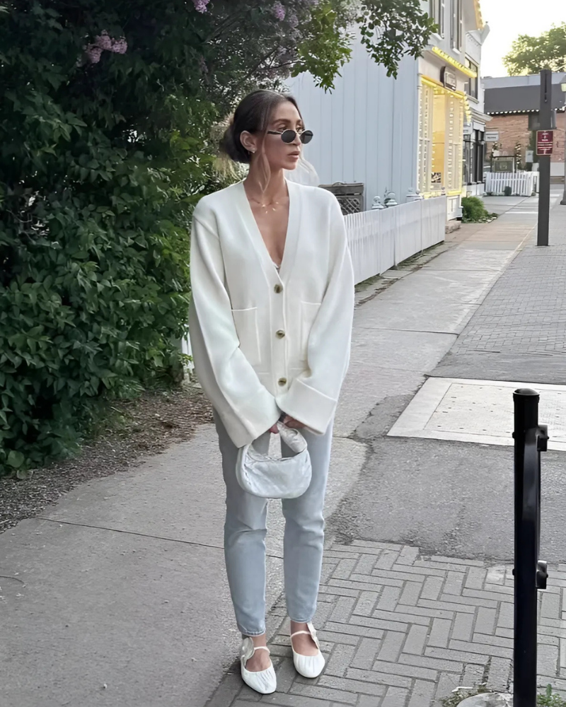 Women’s Knitted Cardigan – Oversized Relaxed Fit – V-Neck – Wool Feel – Button Front
