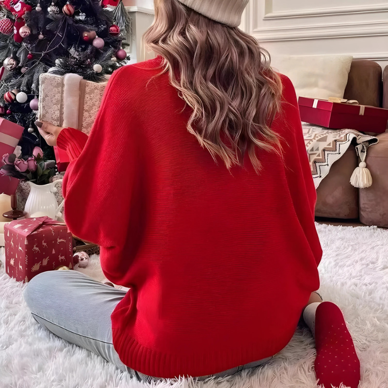 Women’s Pullover Sweatshirt – Oversized Fit – Knit Texture – Batwing Sleeves – Ribbed Turtleneck – LOVE Graphic