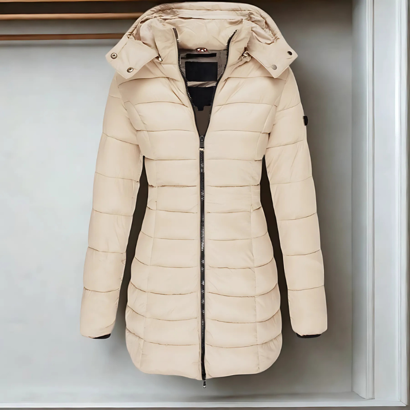 Women’s Puffer Coat – Slim Fit Quilted – Mid-Length Hooded – Wind Resistant