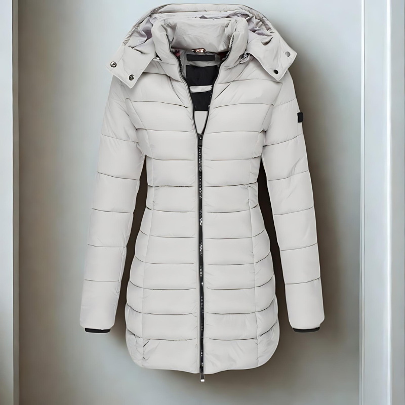 Women’s Puffer Coat – Slim Fit Quilted – Mid-Length Hooded – Wind Resistant