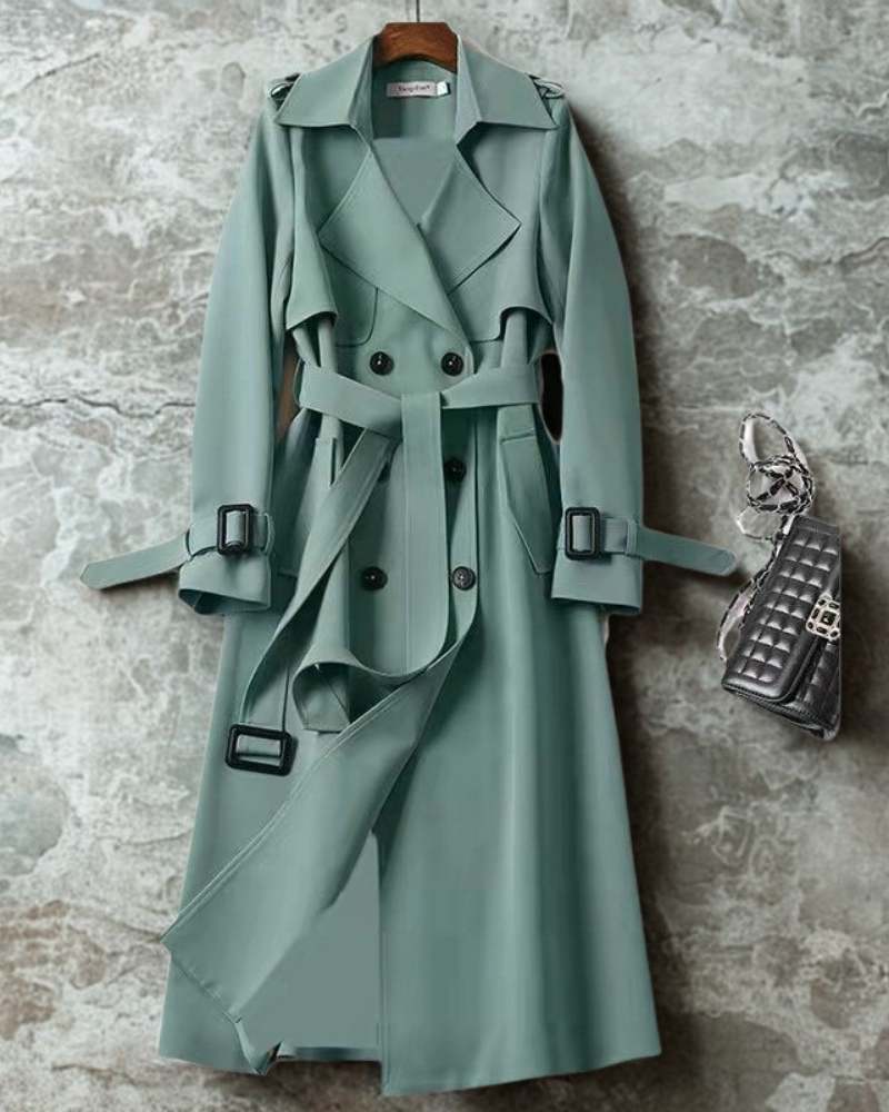 Women’s Trench Coat - Woven Blend - Mid-Length - Double-Breasted - Notched Lapel