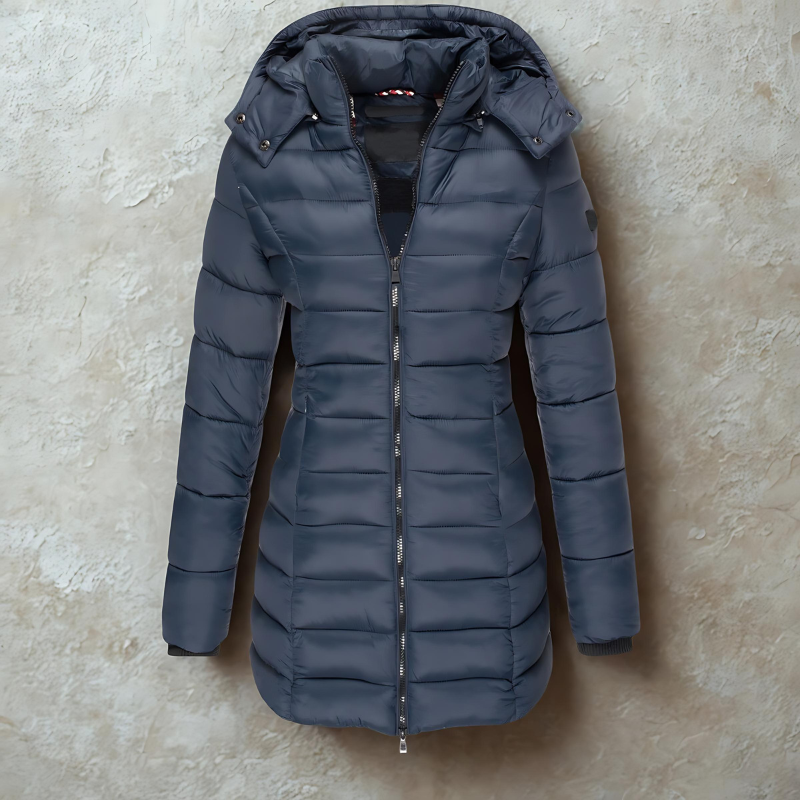Women’s Puffer Coat – Slim Fit Quilted – Mid-Length Hooded – Wind Resistant