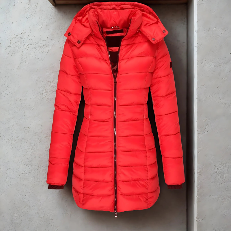 Women’s Puffer Coat – Slim Fit Quilted – Mid-Length Hooded – Wind Resistant
