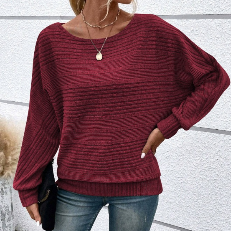 Women’s Sweatshirt – Relaxed Fit – Textured Rib Knit – Dolman Sleeves – Ribbed Hem