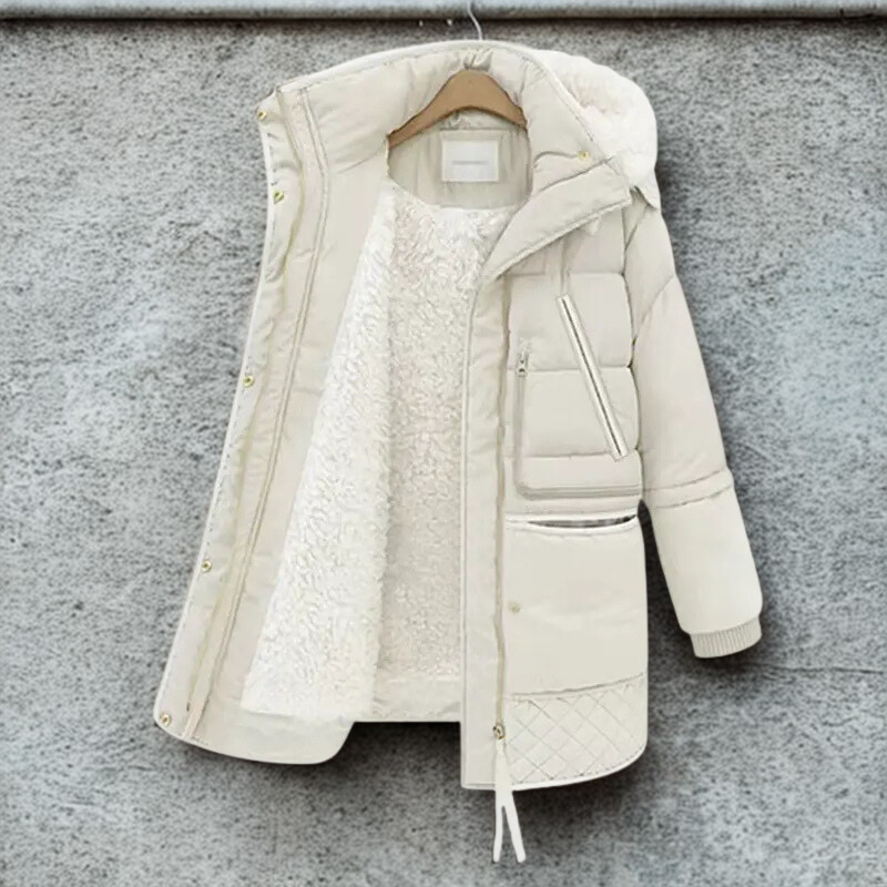 Women’s Padded Coat – Oversized Fit – Quilted Design – Plush Hood – Ribbed Cuffs