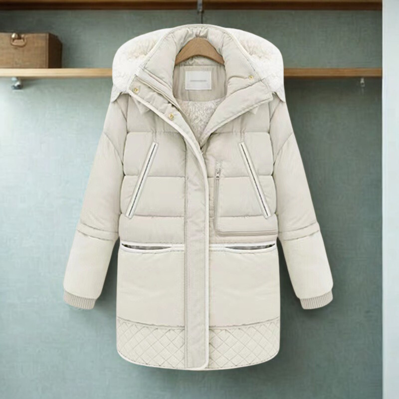 Women’s Padded Coat – Oversized Fit – Quilted Design – Plush Hood – Ribbed Cuffs