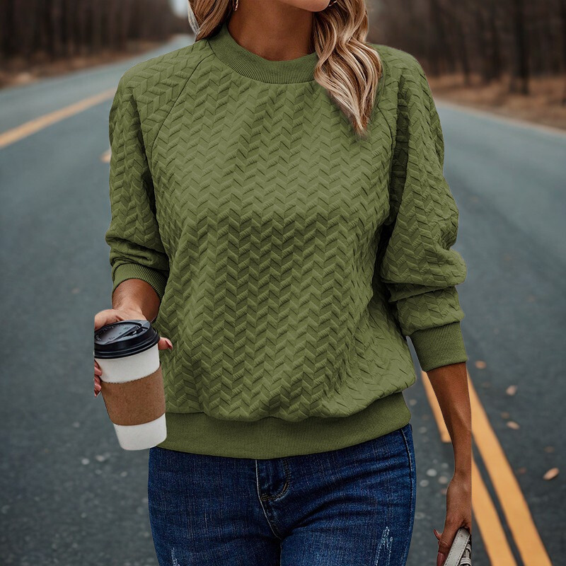 Women’s Sweatshirt – Relaxed Fit – Textured Chevron Knit – Raglan Sleeves – Ribbed Trim