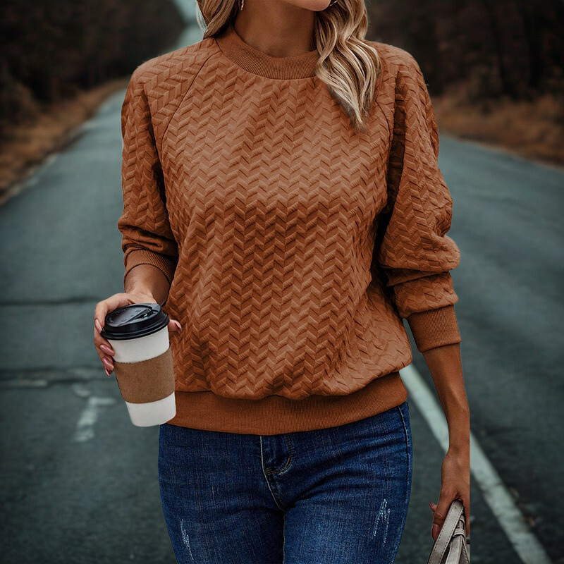 Women’s Sweatshirt – Relaxed Fit – Textured Chevron Knit – Raglan Sleeves – Ribbed Trim