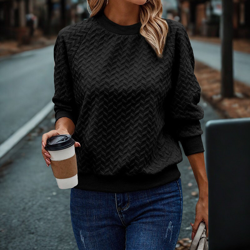 Women’s Sweatshirt – Relaxed Fit – Textured Chevron Knit – Raglan Sleeves – Ribbed Trim