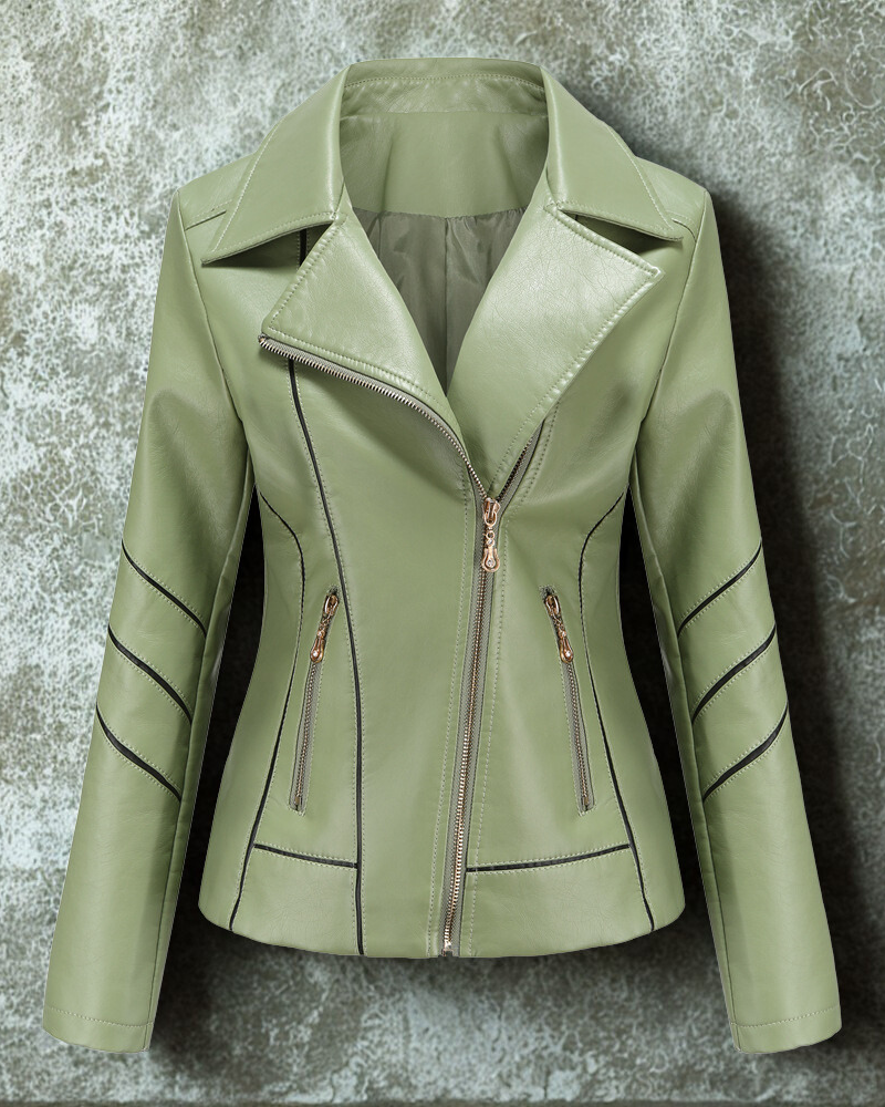 Women’s Jacket – Slim Fit – Faux Leather – Cropped Length – Asymmetrical Zipper