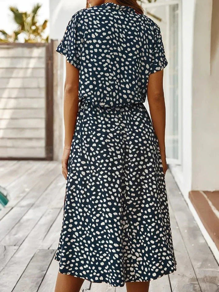 Women’s Midi Dress – Relaxed Fit – Button-Down – Short Sleeve – Breathable Blend – Cinched Waist