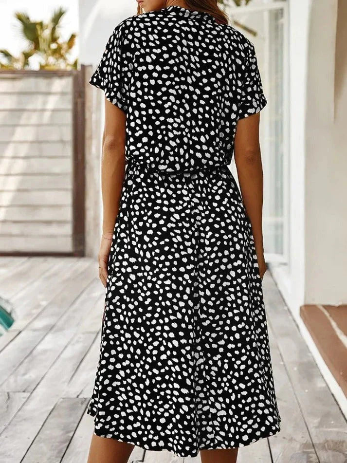 Women’s Midi Dress – Relaxed Fit – Button-Down – Short Sleeve – Breathable Blend – Cinched Waist