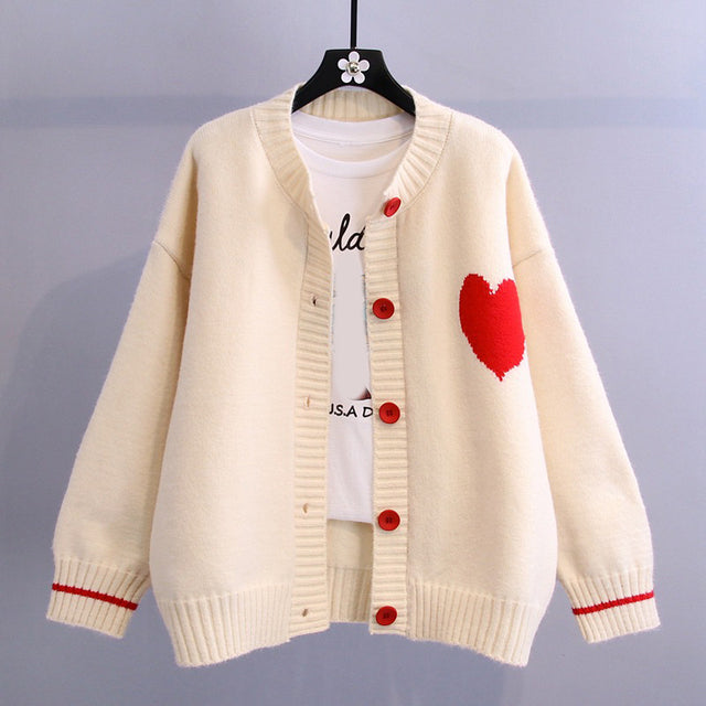 Women's spring heart knit cardigan