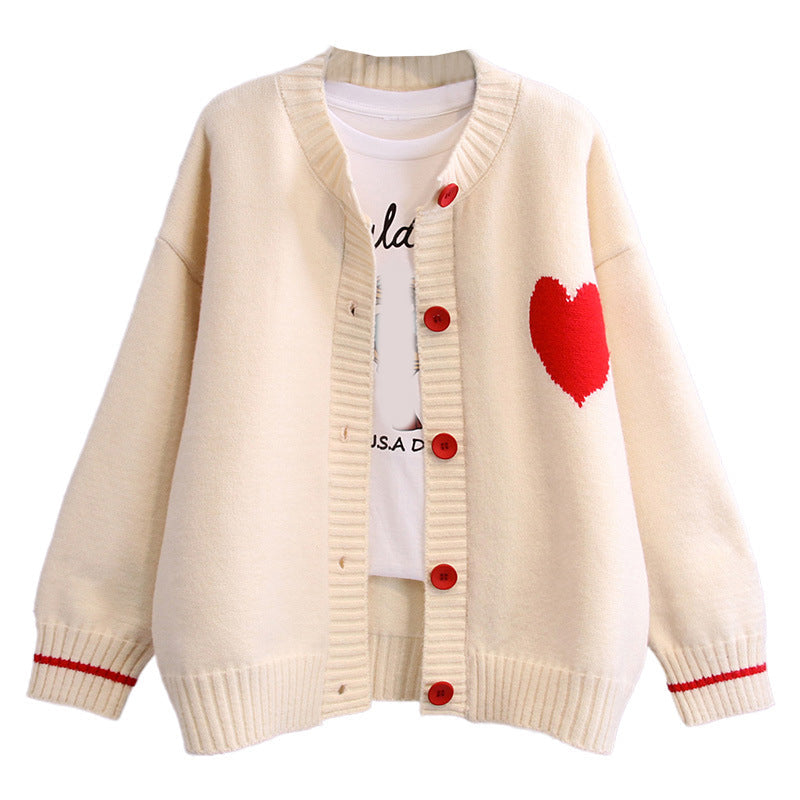 Women's spring heart knit cardigan