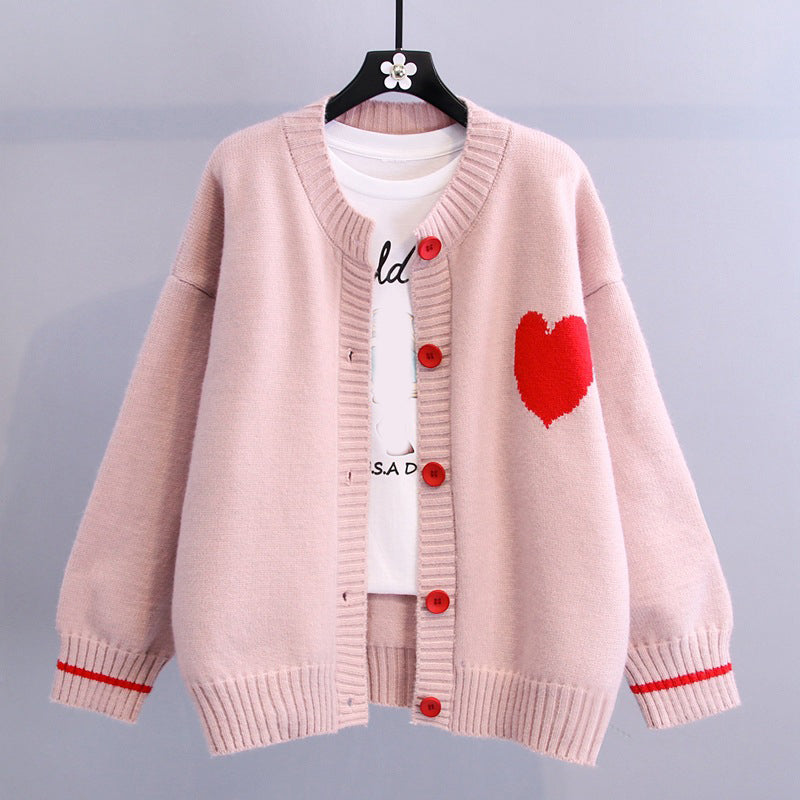 Women's spring heart knit cardigan