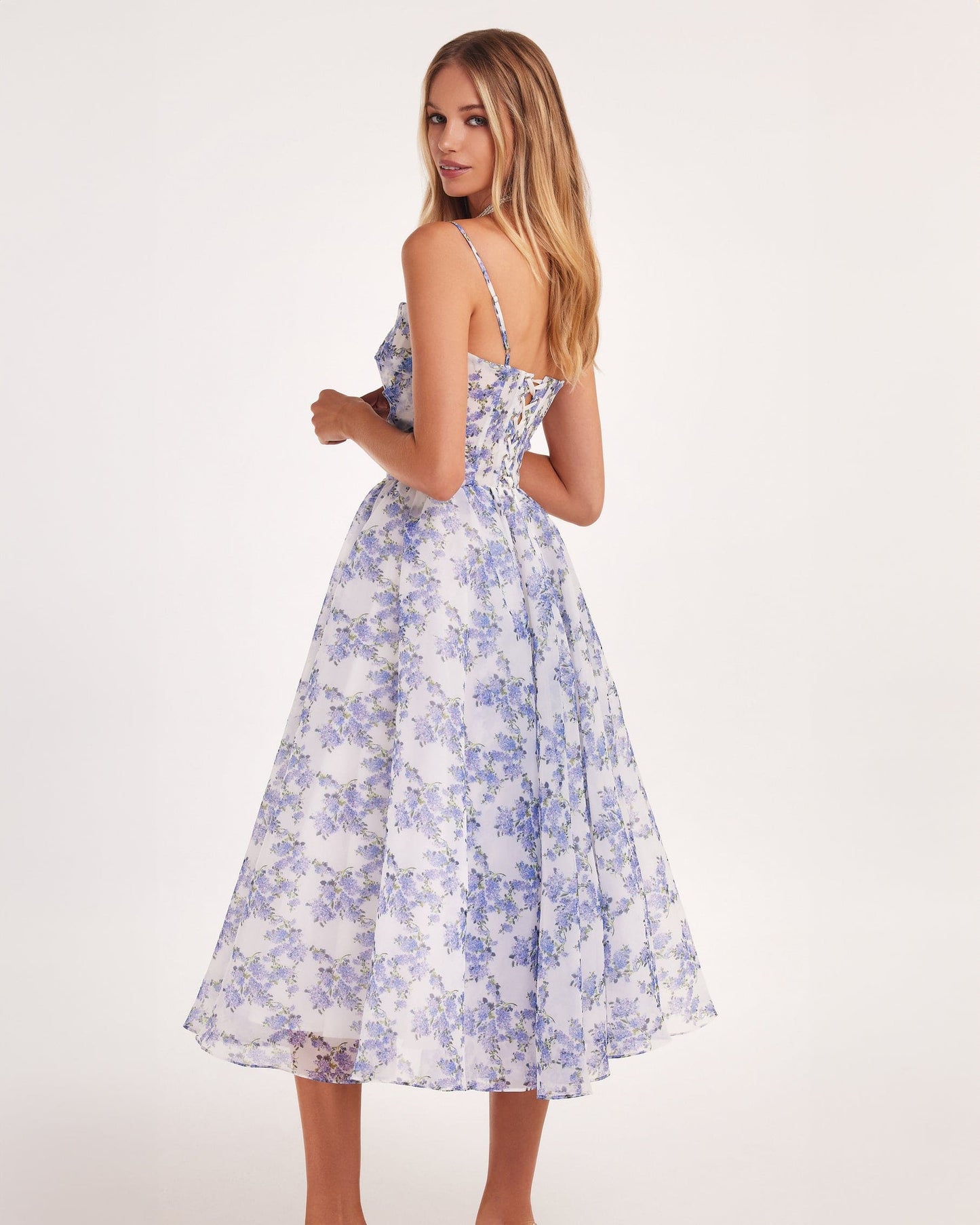 Women’s Midi Dress – Tailored Bodice – A-Line Fit – Spaghetti Straps – Floral Print