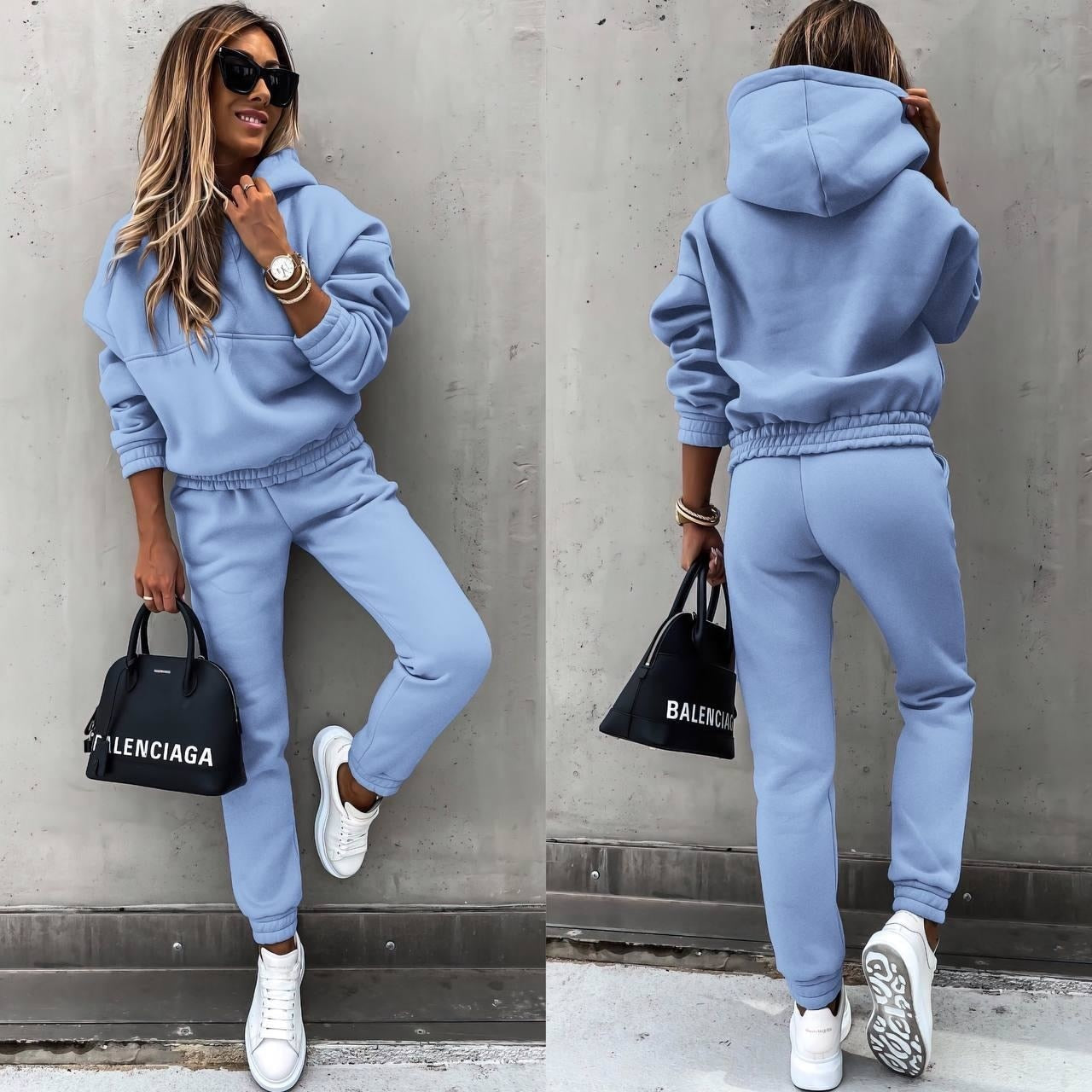 Women’s Tracksuit Set - Cotton Blend - Oversized Pullover - Tapered Jogger Pants