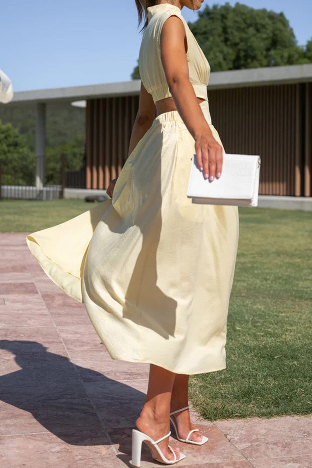 Fitted Cutout Detail Flared Midi Dress