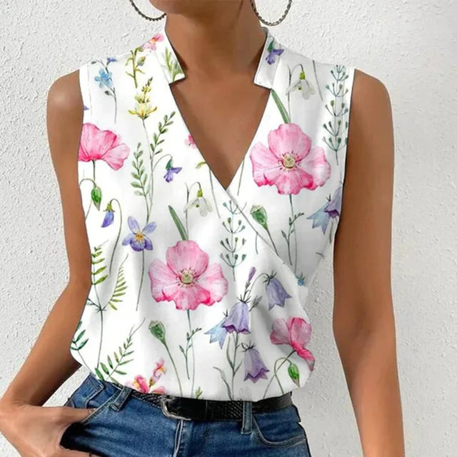 Sleeveless Printed Tank Top - Lightweight Summer Casual Blouse