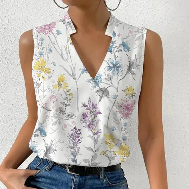 Sleeveless Printed Tank Top - Lightweight Summer Casual Blouse