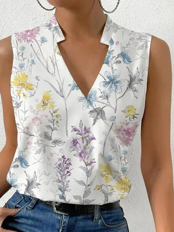Sleeveless Printed Tank Top - Lightweight Summer Casual Blouse