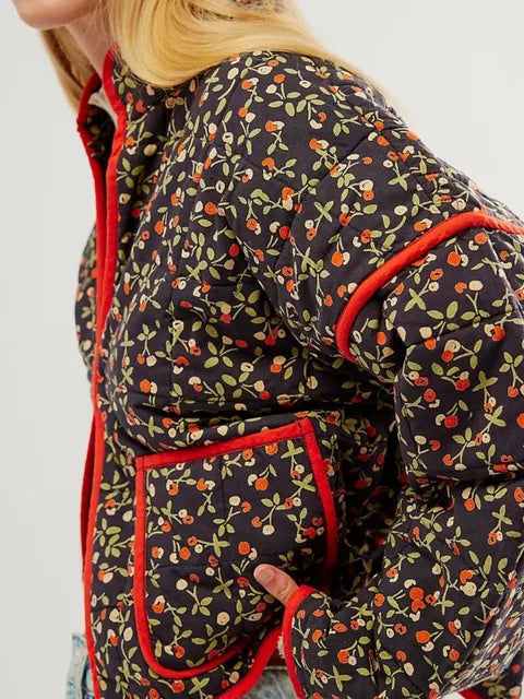 Women's abstract print round neck jacket top