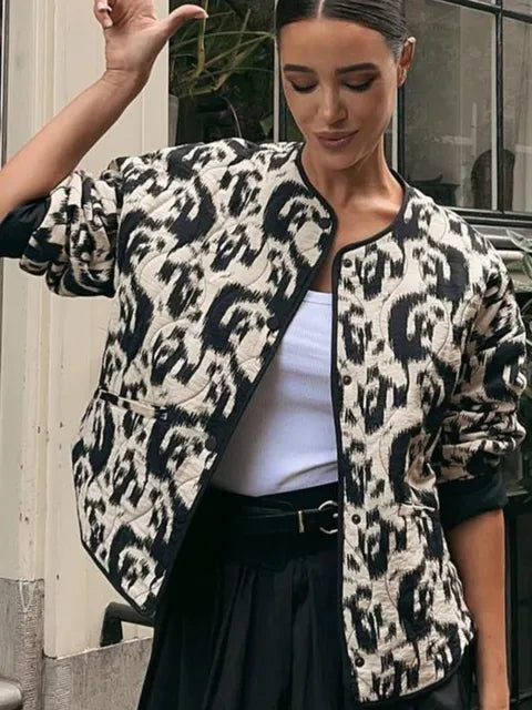 Abstract Print Round Neck Jacket Top