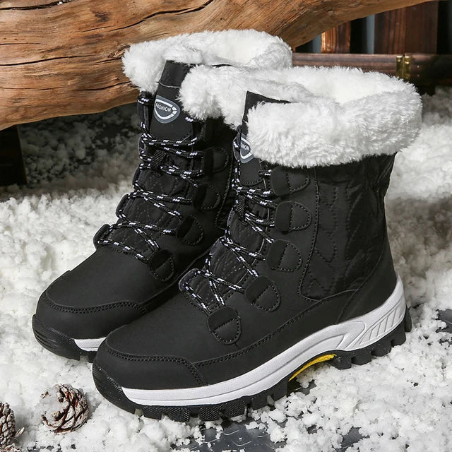 Women's waterproof velvet thick high top snow boots