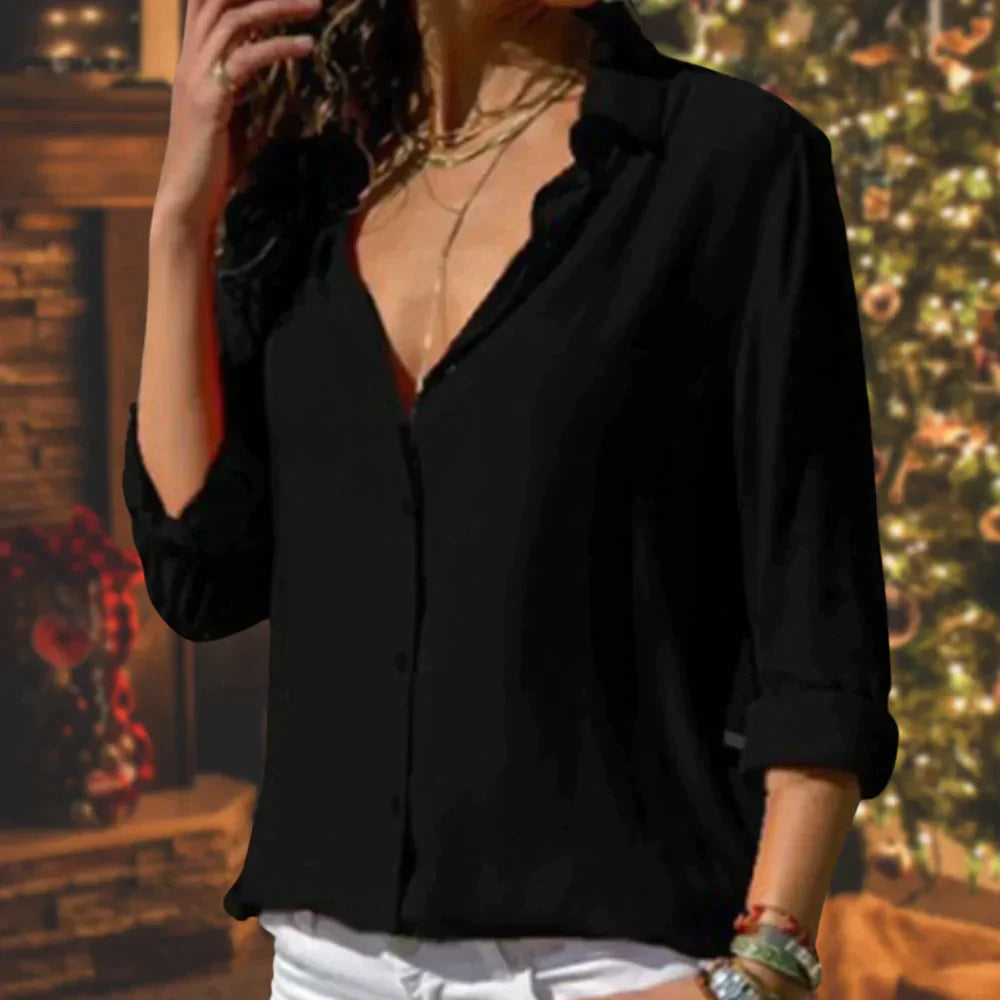 Women's Button-Up Blouse - Relaxed Fit - Long Sleeve - Lightweight Breathable Fabric