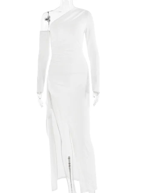 Women's Evening Gown - One Shoulder - Asymmetric Neckline - High Slit - Floor Length