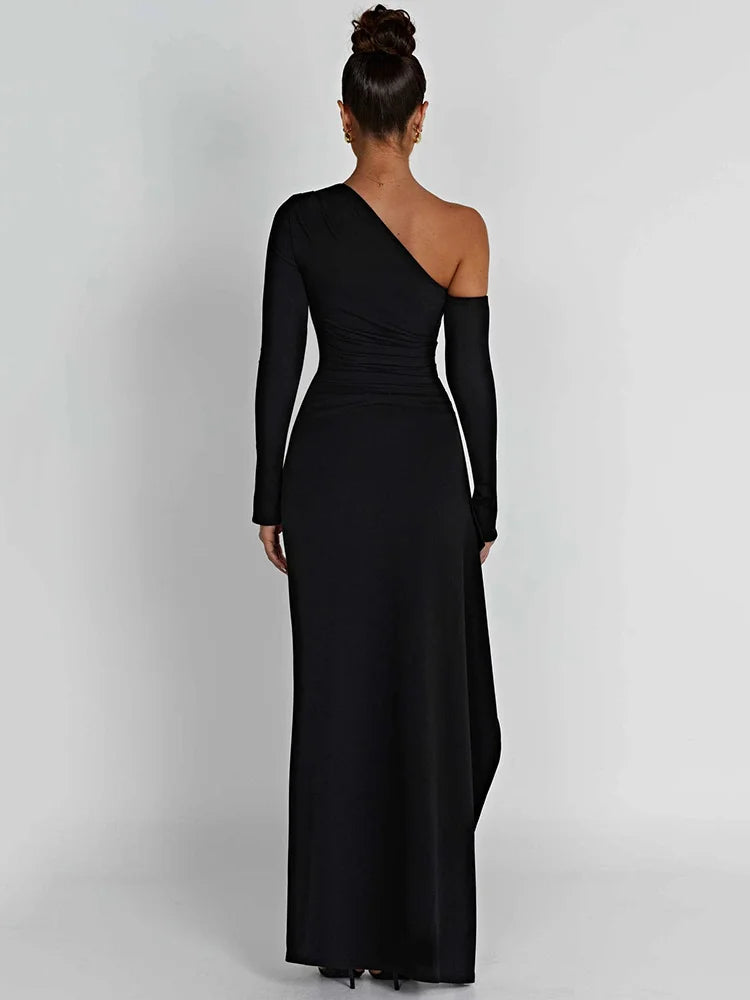 Women's Evening Gown - One Shoulder - Asymmetric Neckline - High Slit - Floor Length
