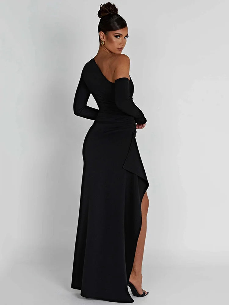 Women's Evening Gown - One Shoulder - Asymmetric Neckline - High Slit - Floor Length